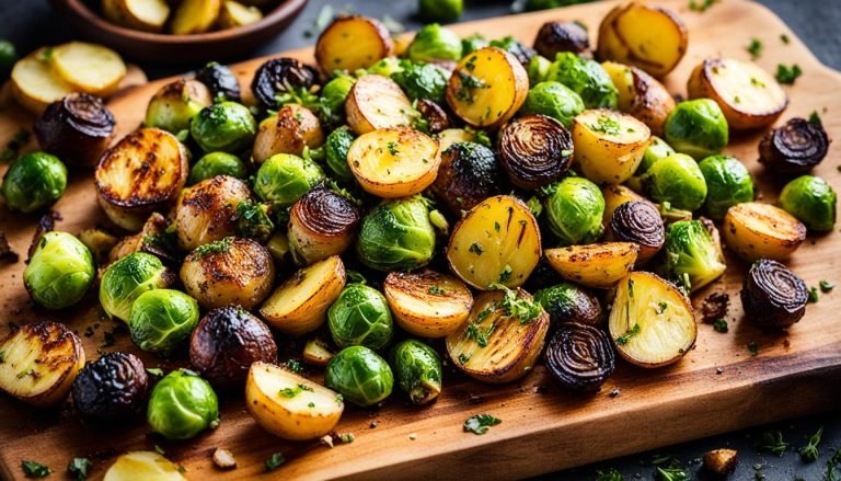 roasted potatoes and brussel sprouts