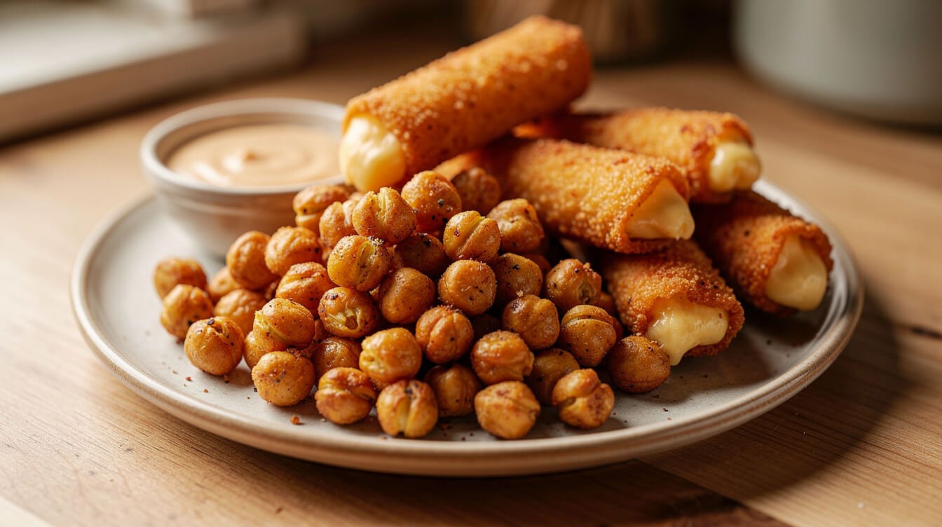 air fryer crispy chickpeas and mozzarella sticks