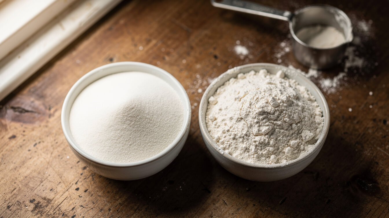 00 flour and bread flour side by side for pizza dough