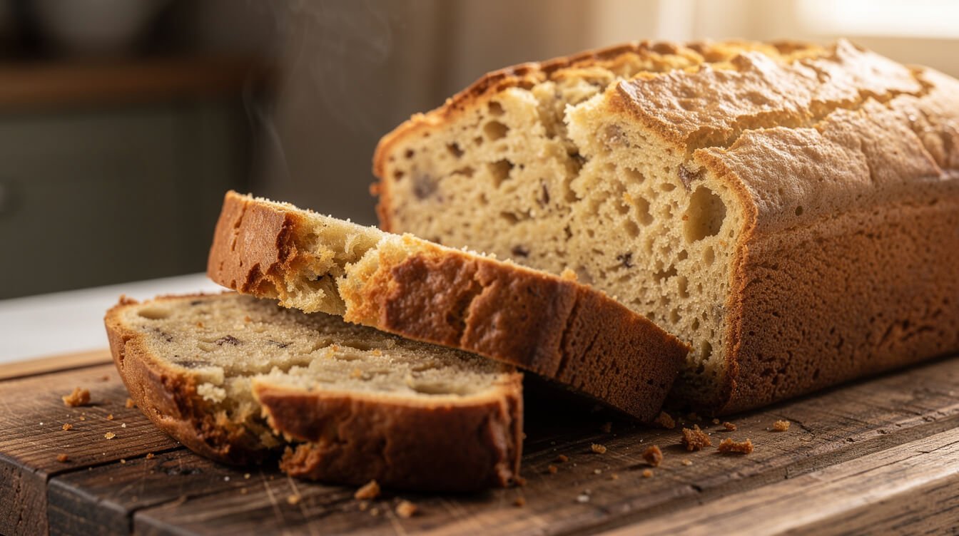sliced banana bread crumb close-up