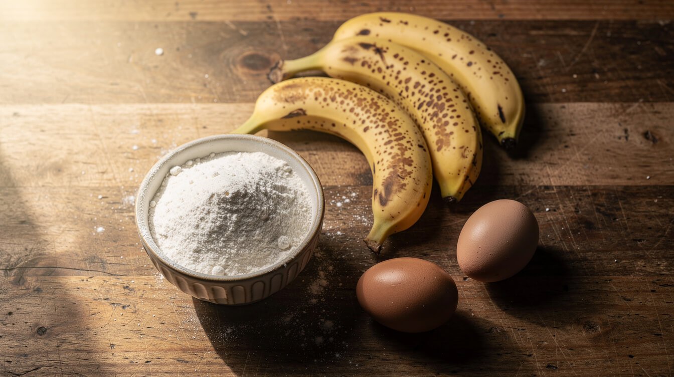 self-rising flour, ripe bananas, and eggs for 4 ingredient banana bread