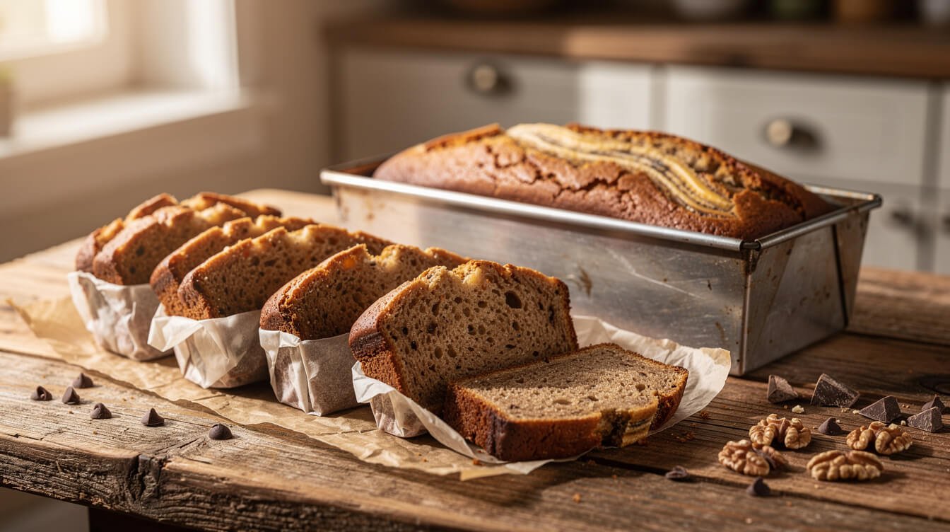 banana bread slices wrapped for storage
