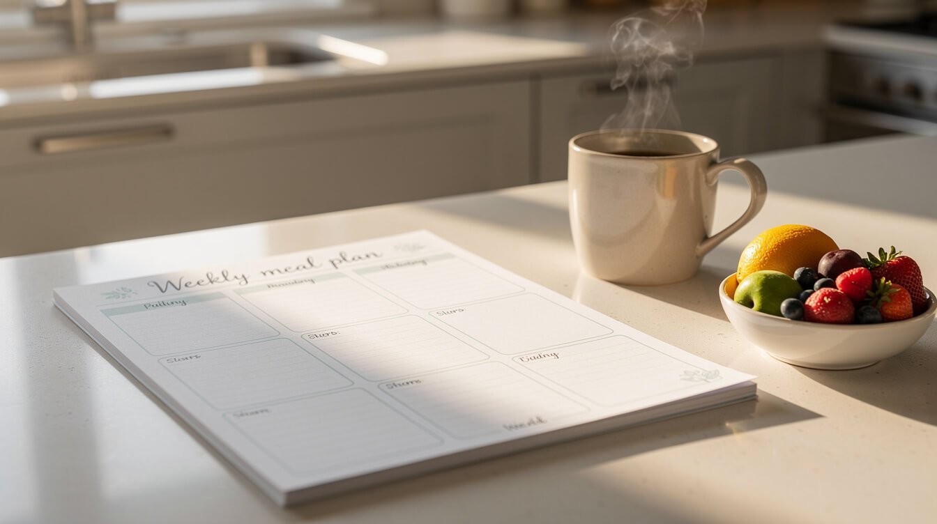Simple weekly meal plan notepad for easy family dinners