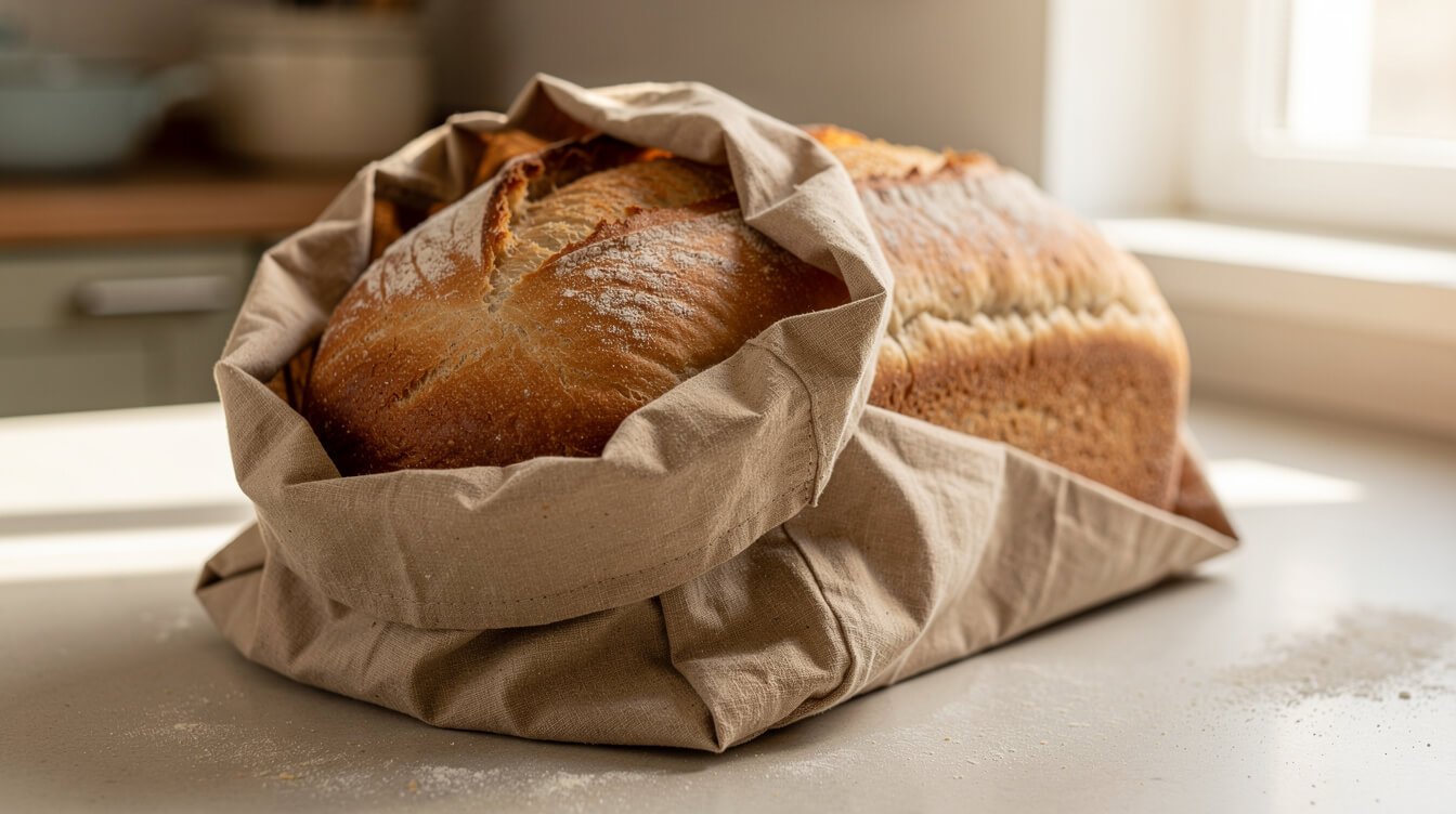 homemade italian bread wrapped in a paper bag to keep it from going stale