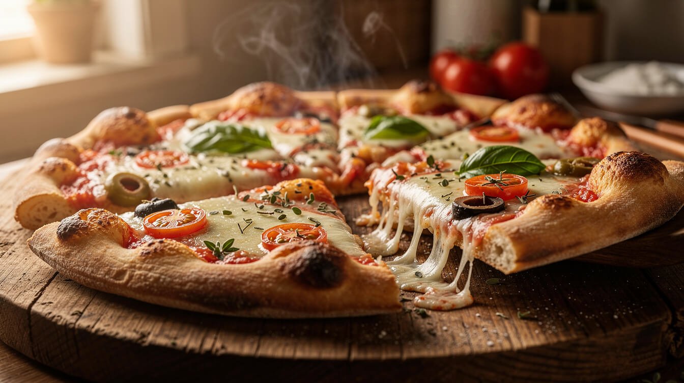 sliced homemade pizza made without yeast