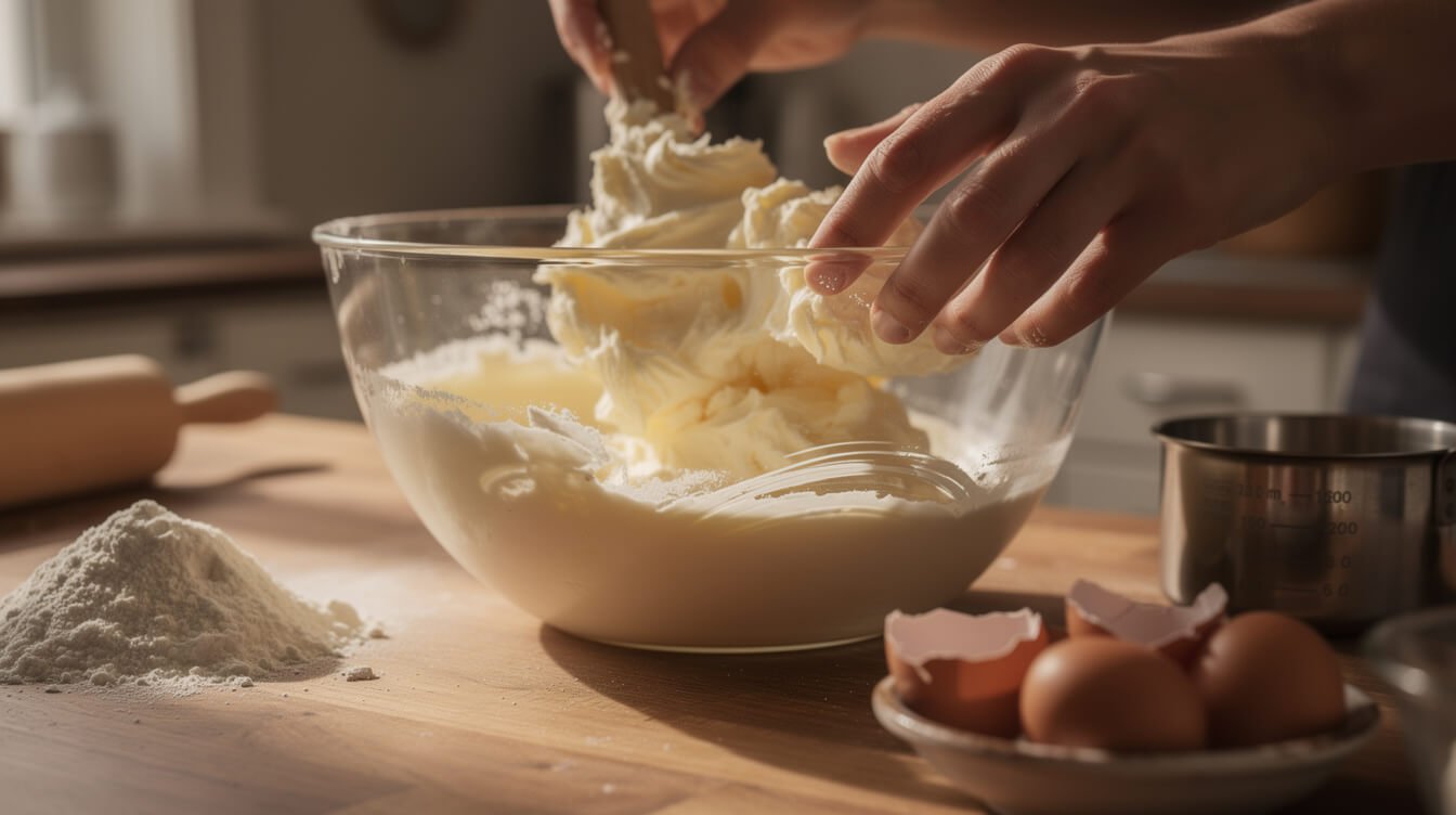 creaming butter and sugar for cake batter