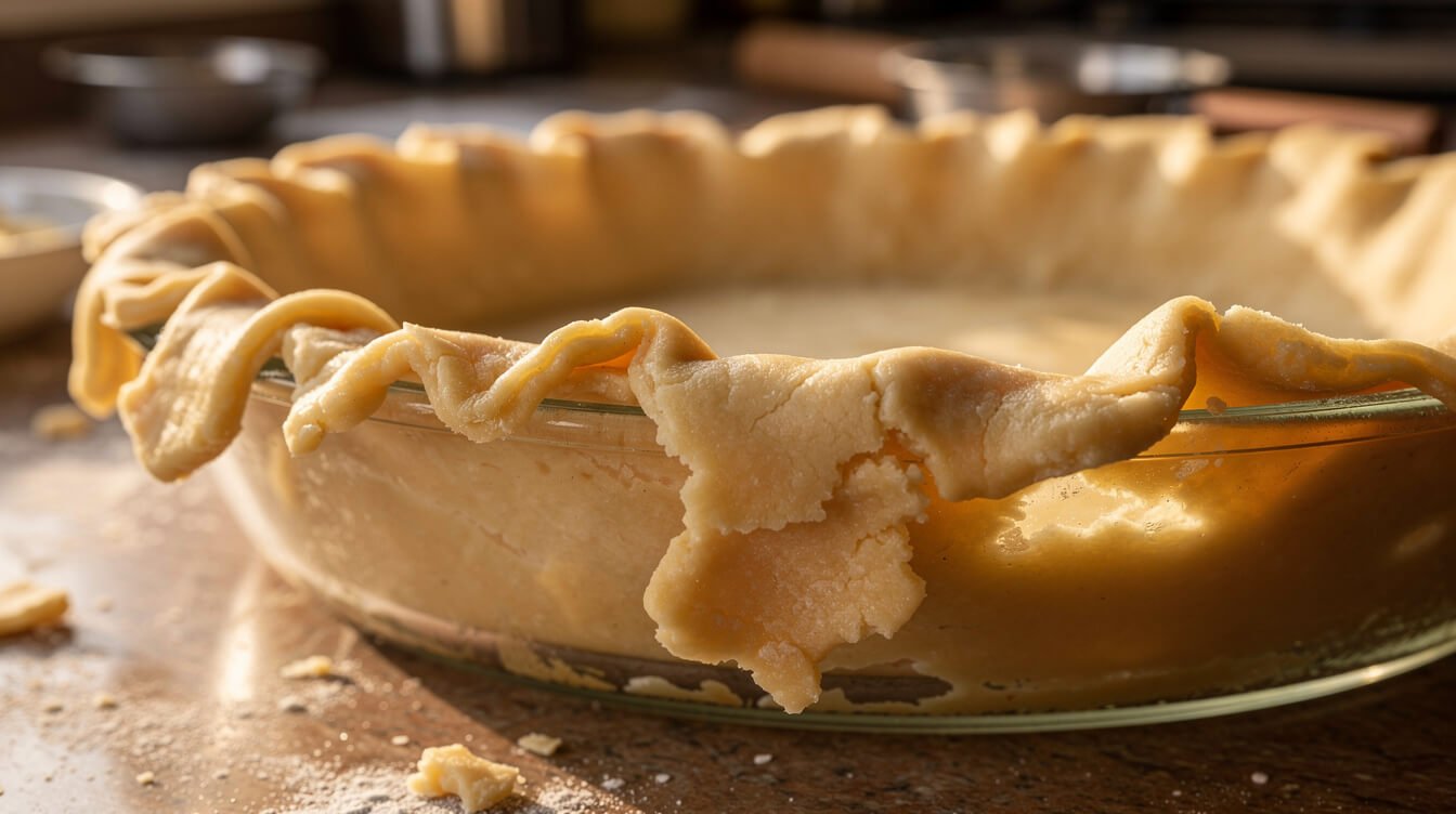 pie crust edge that shrank and slumped down the side of the dish during blind baking