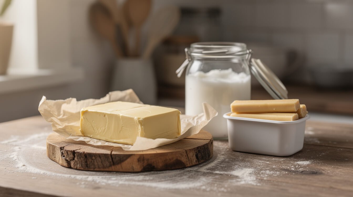 Vegan butter block and refined coconut oil as dairy-free butter substitutes in baking