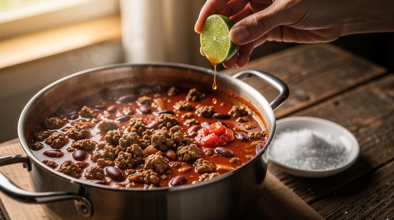squeezing lime into chili to fix flat flavor