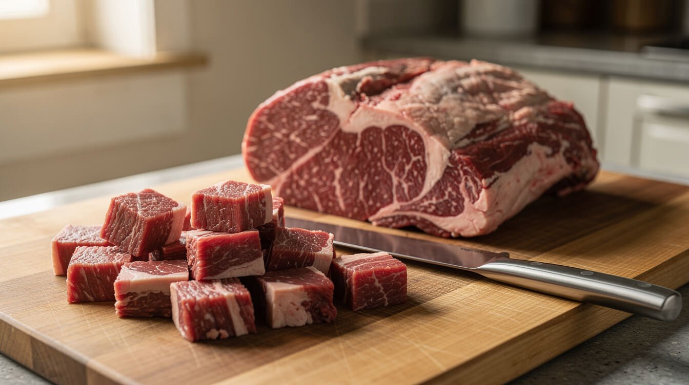 Beef chuck roast cut into large cubes for slow cooker stew
