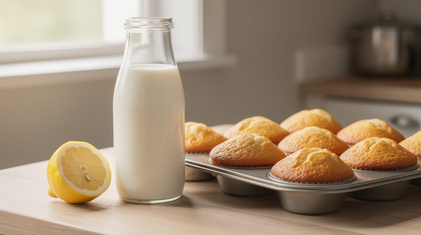 soy milk and lemon as a dairy-free buttermilk substitute with muffins