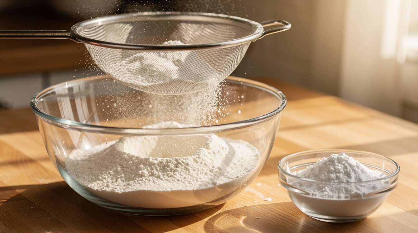 sifting all-purpose flour and cornstarch together to make cake flour