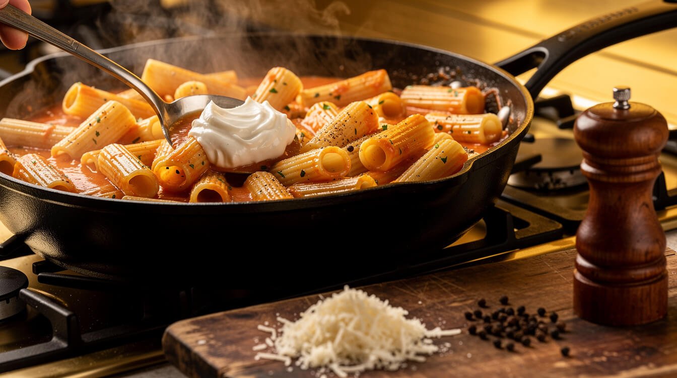 creamy pasta sauce with creme fraiche as a mascarpone substitute