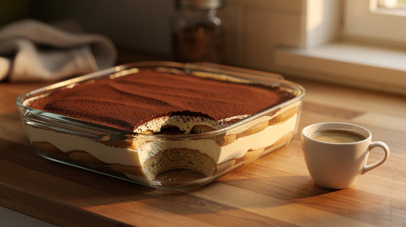 tiramisu made with a cream cheese mascarpone substitute