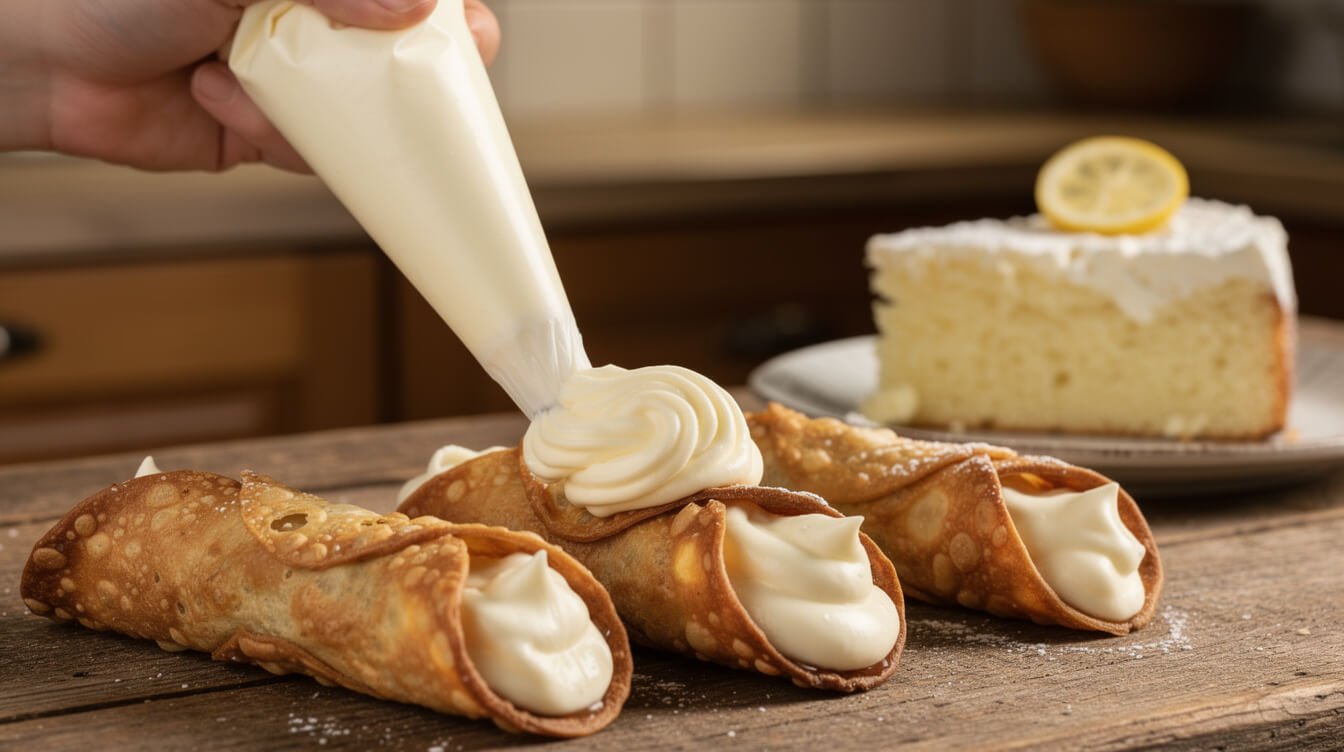 cannoli filled with a mascarpone and cream cheese ricotta substitute