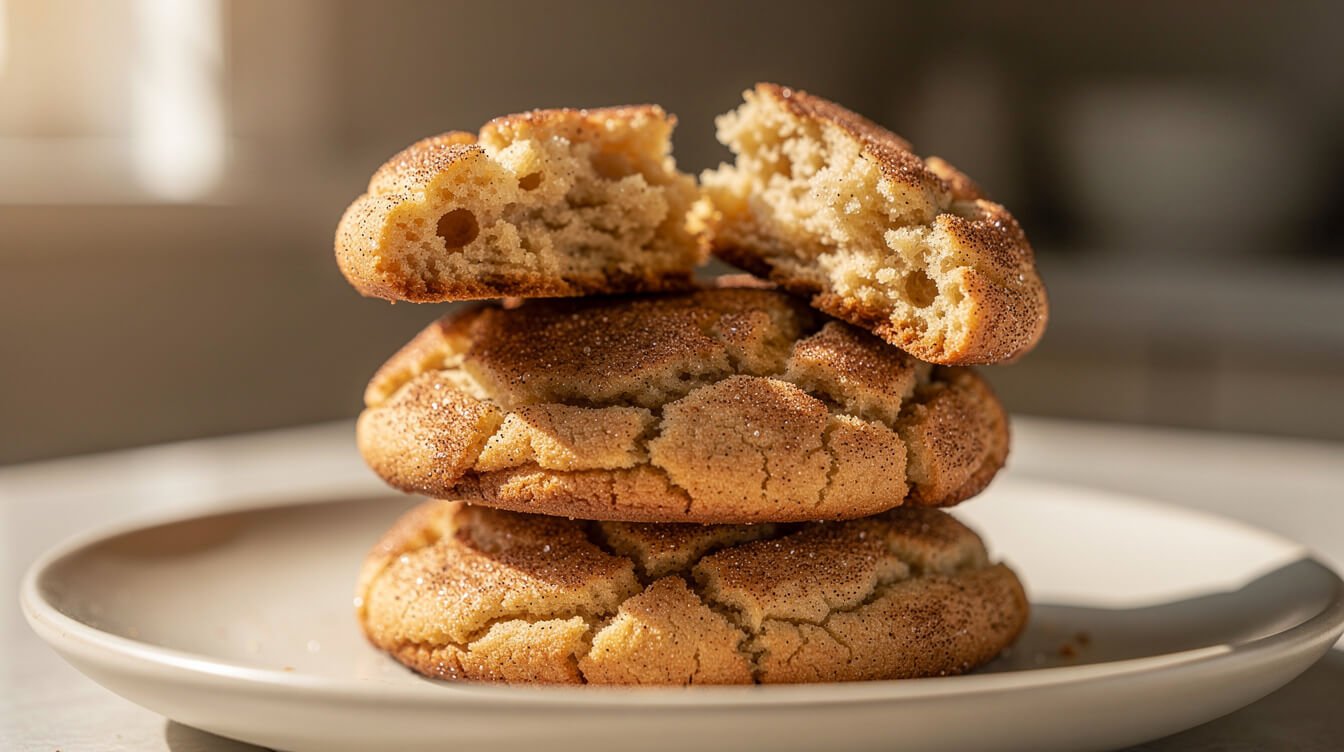 snickerdoodle broken in half showing a soft chewy center
