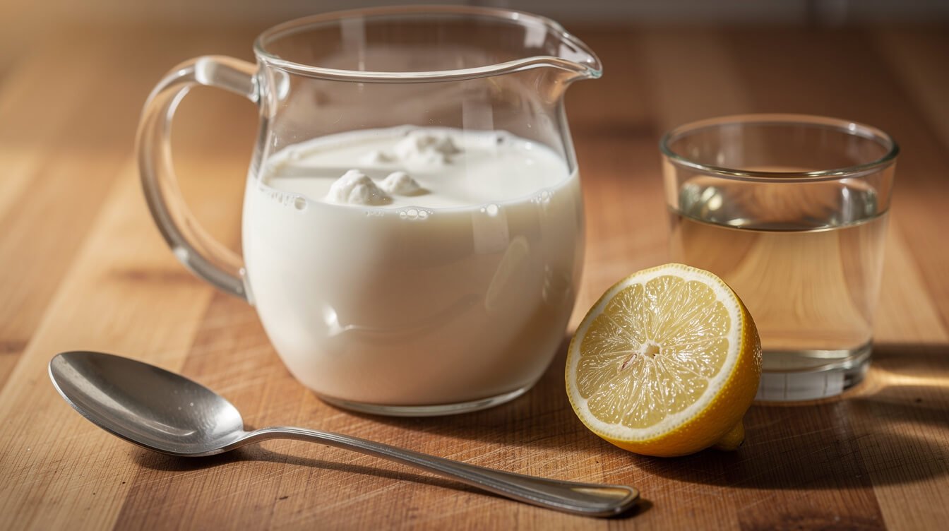 milk soured with lemon juice and vinegar as a buttermilk substitute