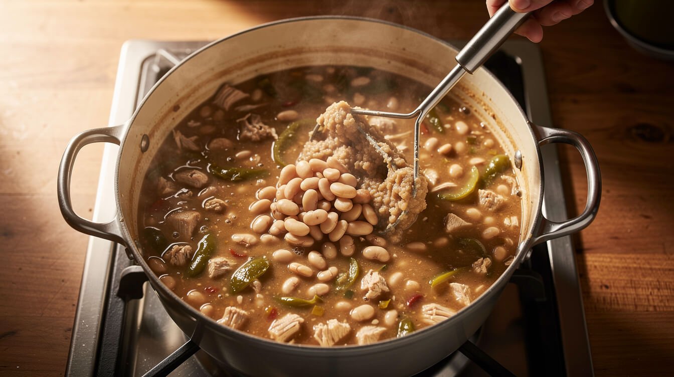 mashing white beans to thicken white chicken chili